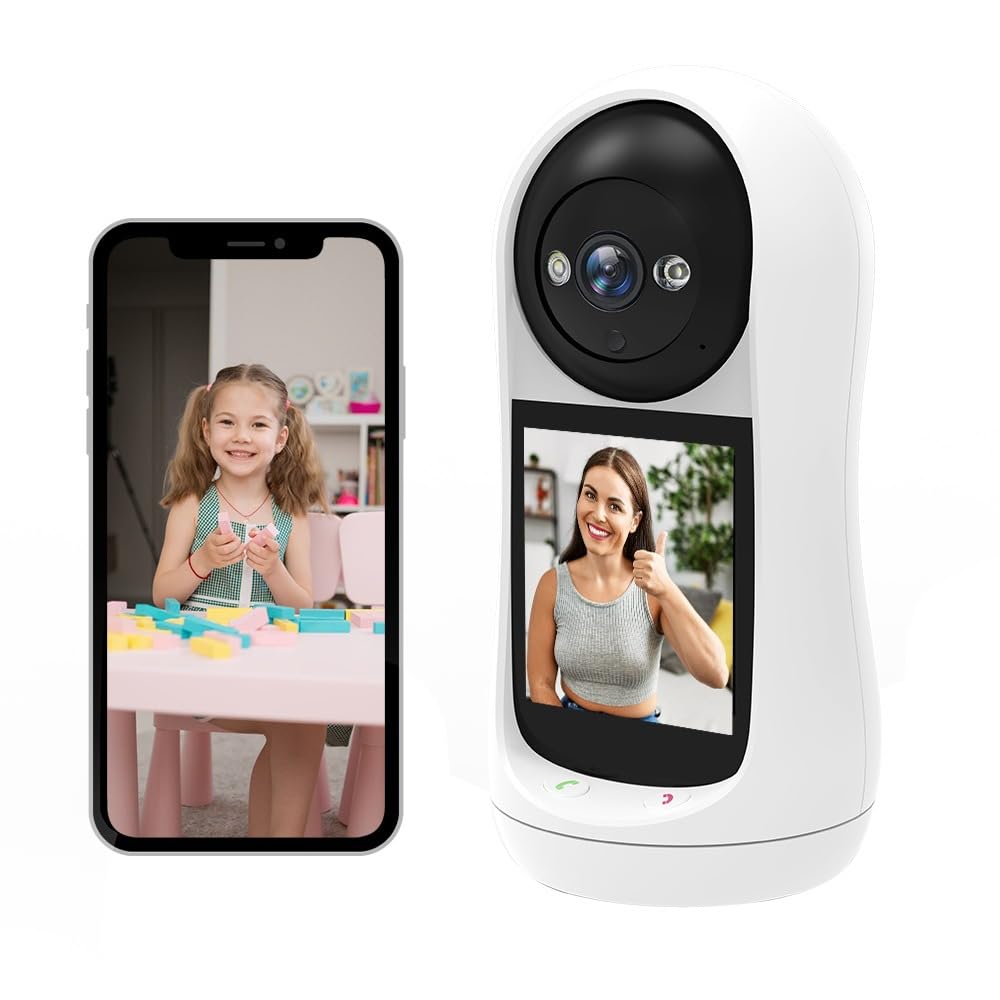 Telecamera di sicurezza intelligente per interni con videochiamata bidirezionale, pulsante di chiamata one-touch, monitor domestico per anziani e cura del bambino