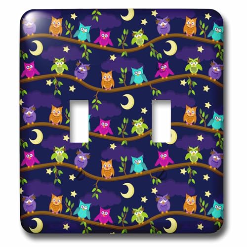 Interrupteur double à bascule 3dRose lsp_201647_2 multicolore avec motif chouettes de nuit - 2