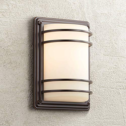 Greatest Product Habitat Modern Contemporary Outdoor Wall Light Fixture Sconce Rubbed Bronze 11" Opal Glass Sconce for Exterior House Porch Patio Outside Deck Garage Yard Front Door Garden Home - John Timberland