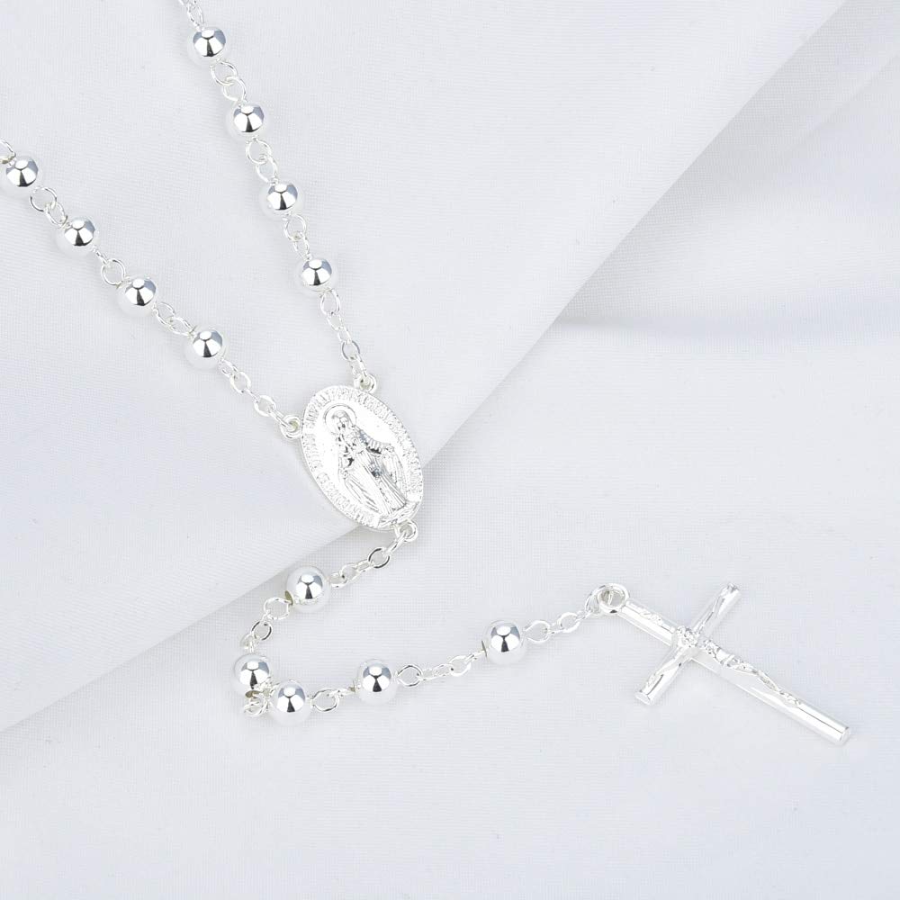 Hombres Mujeres Chapado en Plata Rosario Collar Joyería Crucifijo Cruz Colgante