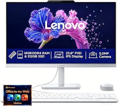 Lenovo 24' FHD All-in-One Desktop Computer - 16GB RAM - 512GB SSD - Intel 13th 8 Cores i3 CPU (Beat 11th i5) - Keyboard and Mouse - Windows 11 - Office 365 for The Web