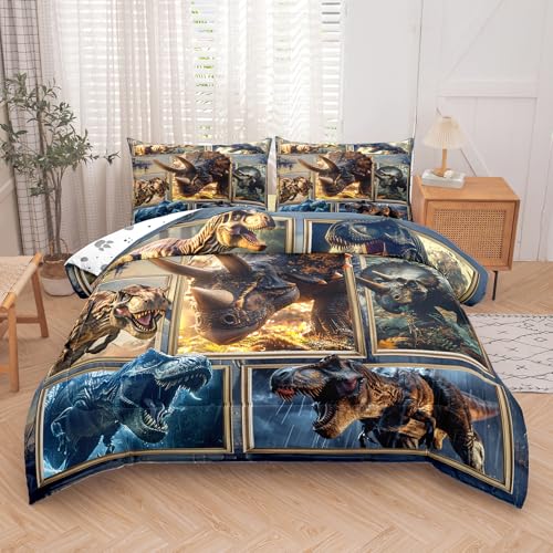 Image of Dinosaur Comforter Set Full, 3 PC 3D Dinosaur Bedding Set for Boys, Super Soft Lightweight Dinosaurs Print Comforter Sets for All Seasons, Includes 1 Comforter (79 inchx90 inch) and 2 Pillowcase(20 inchx30 inch)