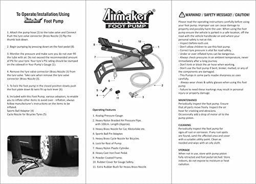 Image of Airmaker AMPB1 Air Foot Pump Nylon Plastic Body Use for Car or Motorbike or Bicycle Tyre Air Filling 150 Psi (Yellow and Red)