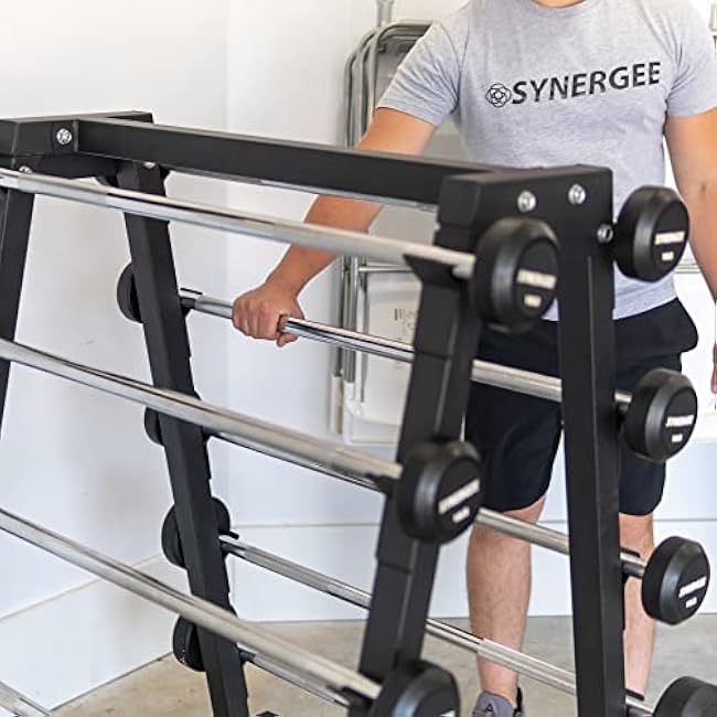 Synergee Fixed Barbell Storage Rack for Straight & Curl Bars. Organizes Fixed Barbells and Curls Bars. Great Barbell Stand for Home and Commercial Gyms.