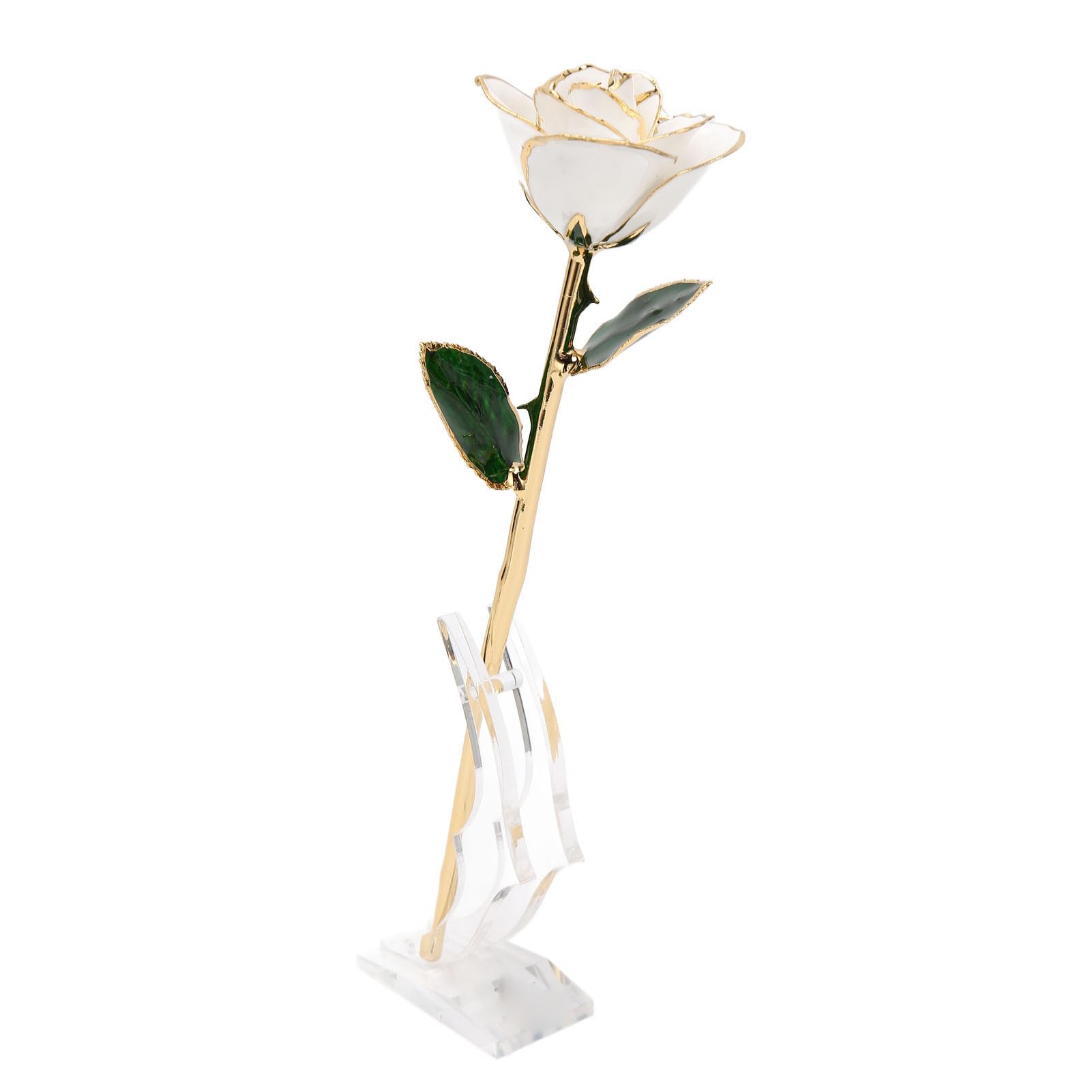 Rosa Bañada en Oro con Soporte, Flor Chapada en 24 Quilates