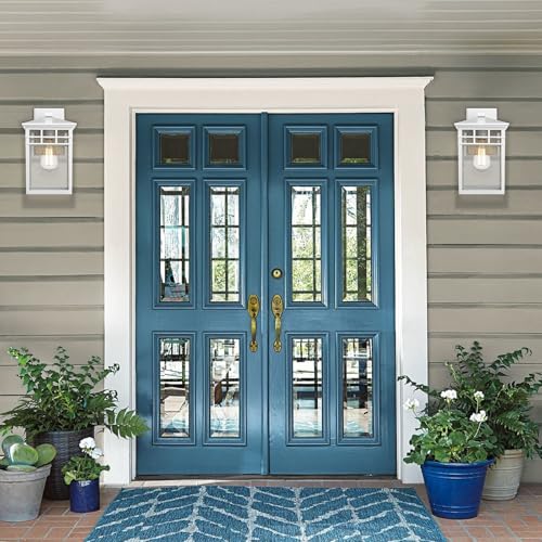 Image of Outdoor Light Fixture Wall Mount, Rustic Exterior Lights Fixture Wall Sconces with Seeded Glass for Front Porch, Waterproof Outdoor Lantern in White Finish for Home, Garage, Barn, Storefront