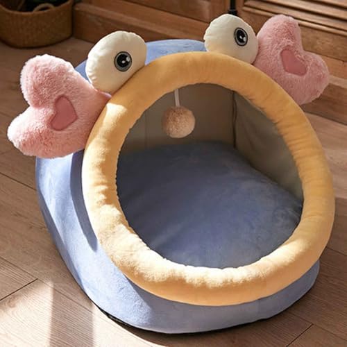 室内用猫ベッド、猫洞窟ベッド、取り外し可能で洗えるクッション枕とふわふわボール付き暖かい洞窟犬用ベッド、猫と小型犬用、ピンクバニー、M