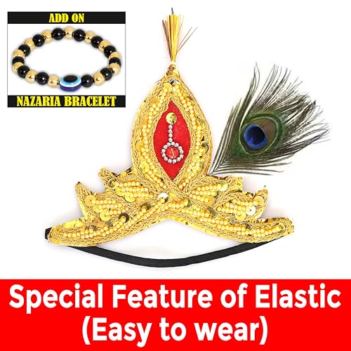 Image of Raj Fancy Dresses Shri Krishna Dress for Baby Boy & Girl, Janmashtmi Dress with Diaper-friendly Dhoti & Dupatta, Mor Pankh Mukut