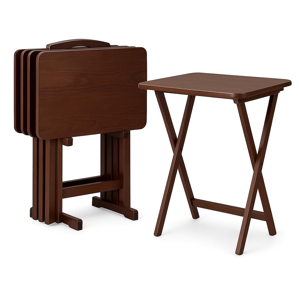 Ergode Folding TV Tray Set of 5 - Durable Small Folding Tables, X-Frame Design, Convenient Snack Tray Tables, Easy Assembly, Ideal for Living Room & Dining (Espresso)