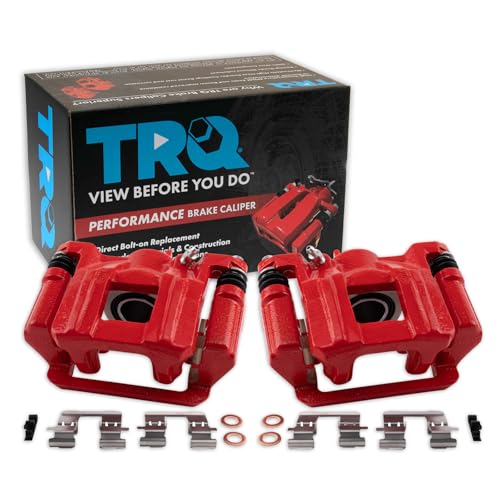 Image of TRQ Performance Rear Driver and Passenger Side Brake Caliper Set Caliper Brackets Hardware Compatible with 09-15 Honda Pilot