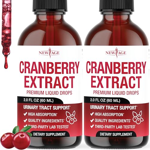 NEW AGE Cranberry Concentrate Liquid Drops Cranberry Drops (Vaccinium macrocarpon) Extract Urinary Tract & Bladder Support Antioxidant Protection Vegan Alcohol-Free Sugar-Free 4 fl oz