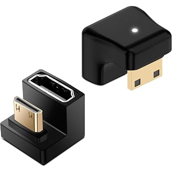 Pack of 2 180 Degree Mini HDMI Adapter 8K U-Shape Up Angle Mini HDMI Male to Female Angle Adapter with LED Work Indicator 180 Degree for Camera Camcorder Tablet PC