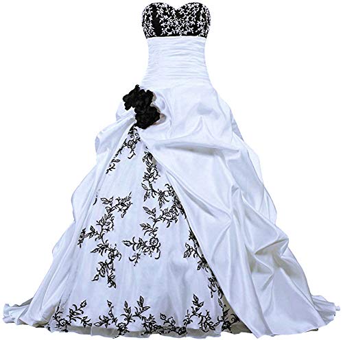 Zorayi Damen Elegante Kapelle Zug Prinzessin Ballkleid Brautkleid Hochzeitskleider Weiß & Schwarz Größe 44 Zorayi Damen Elegante Kapelle Zug Prinzessin Ballkleid Brautkleid Hochzeitskleider Weiß & Schwarz Größe 44