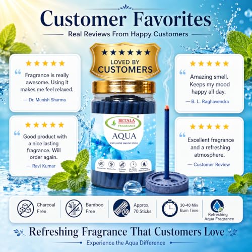 Image of Betala Fragrance Aqua Dhoop Sticks 200g | Dhup Batti | Dhoop Batti | Agarbatti Without Bamboo | Charcoal Free Incense Sticks | Fresh Aqua Fragrance | Approx. 70 Sticks