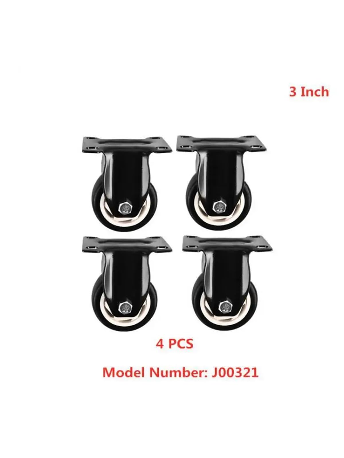 4 Pcs/Lot 3-inch Caster Directional Black Through Fixed Wheel 10 Cm Mute Roller