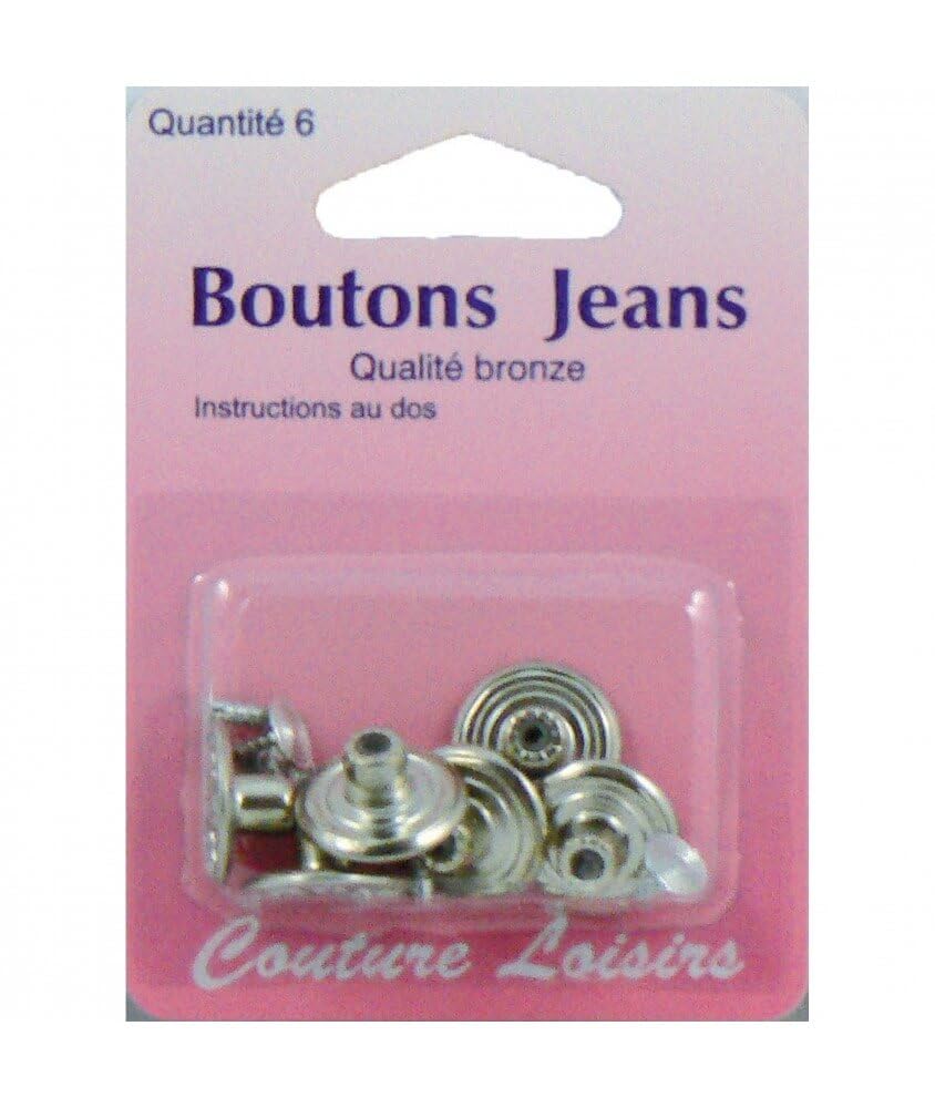 Hemline H466/SIL | Nickel/Silver Brass Jean Button | 16mm | 6 Sets by Hemline Haberdashery