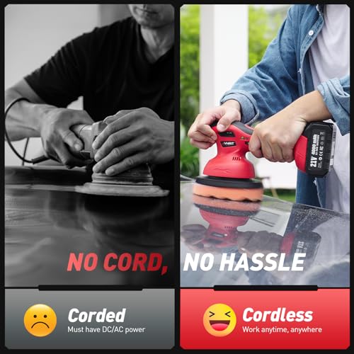 6 Inch Cordless Car Buffer Polisher: 2x4000mAh Batteries Car Buffer, Car Waxer Kit with 8 mm Orbit Block & 6 Speed Control (2500-6000 RPM) - for Car/Boat Detailing, Scratch Removal and Waxing