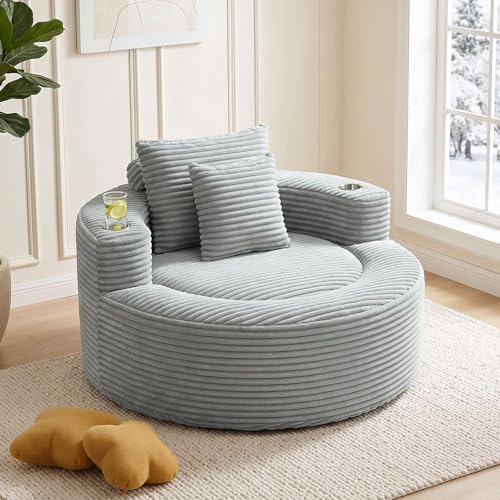 Image of Trustyue Boneless Couch,Comfy Fluffy Sofa Bed,Upholstered Sleeper Sofa with Cup Holder and Throw Pillows,Corduroy Plush Cloud Lounge Chair