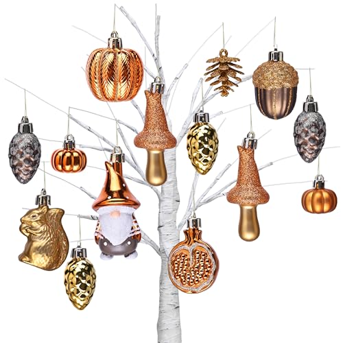 Valery Madelyn Fall Ornaments Tree Decorations for Home, 24ct Shatterproof Fall Ornaments for Small Tree, Orange Hanging Thanksgiving Autumn Christmas Ball Gnome Decor for Harvest Halloween Holiday