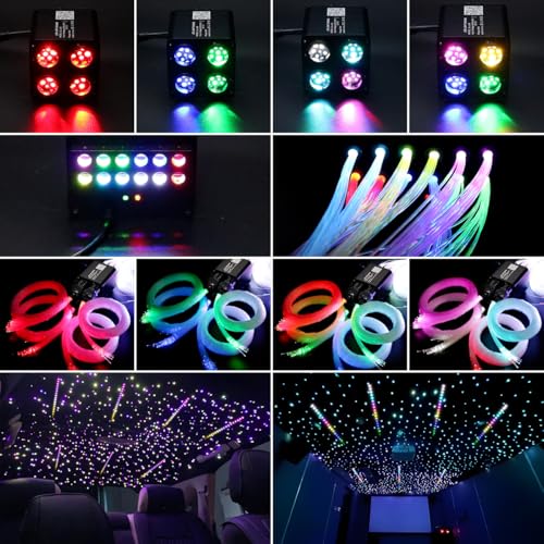 Image of AKEPO 36W 4 Color Twinkle Starlights Headliner Fiber Optic Lights Kit | 2640pcs*13.1ft*0.03in Strands, Colorful Shooting Star 4-heads Music Sync Remote /APP Control Star Light Kit for Car /Home