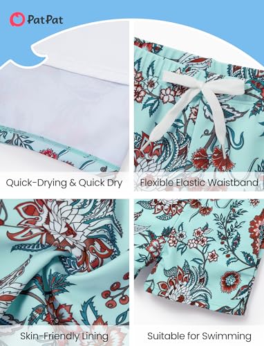 Image of PATPAT Family Matching Swimsuits Two Piece Hawaiian Tropical Beach Bikini and Swim Trunks Set Mommy and Me Bathing Suits