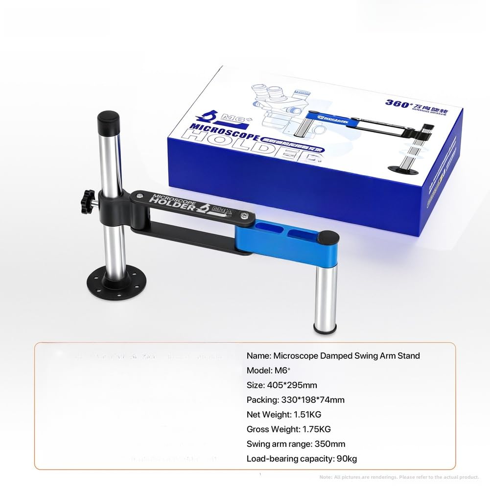 Soporte para microscopio para M6 Plus con rotación de 360 grados, brazo articulado ajustable hasta 350 mm, soporta hasta 10 kg, montaje sin herramientas, conector estándar de 32 mm para inspección de