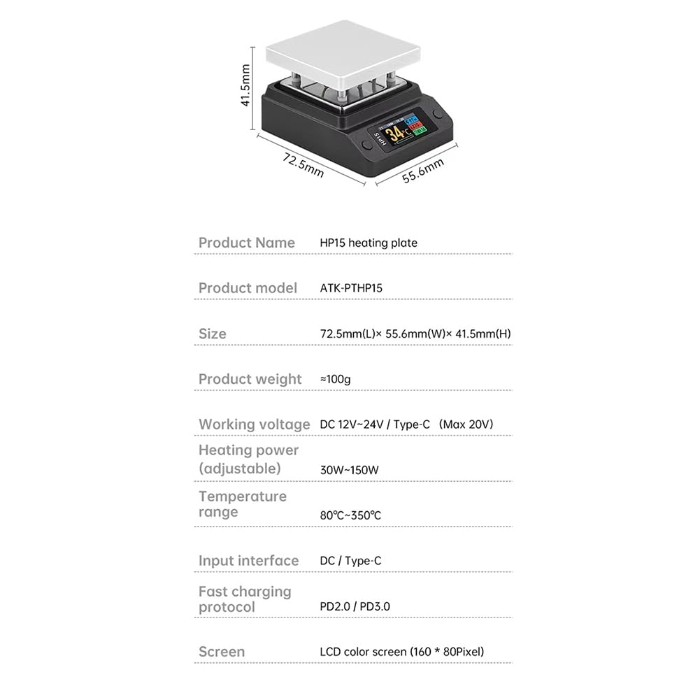 Precalentador de Placa Calefactora HP15 MINI, Placa Calefactora PD Digital de Temperatura Constante de 350 °C, Herramienta de Calefacción Inteligente para Reparación.