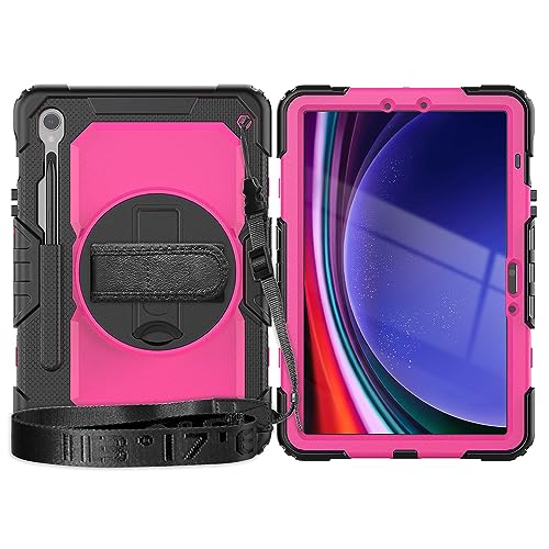 Coque rotative Samsung Galaxy Tab S9/S10 FE avec protège-écran et porte-crayon intégrés - Rouge C