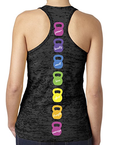 SoRock Women's Multi Colored Kettlebell Workout Burnout Tank Top Small Black