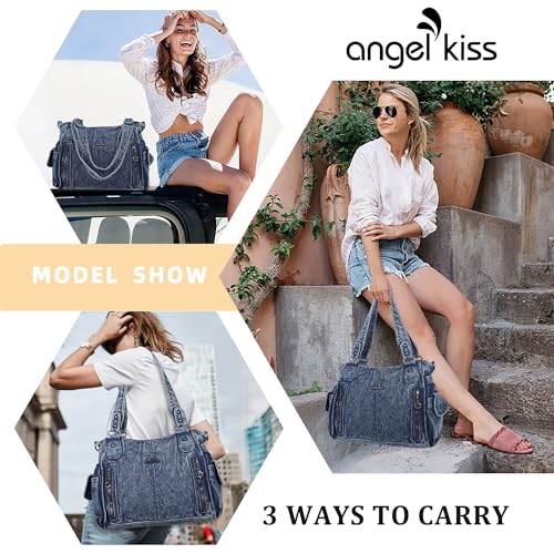 Image of Angel Kiss Handbags for Womens Top-Handle Hobo Purse Roomy Casual Shoulder Bags PU Tote Satchel Purse for Women