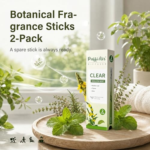 Image of PUFFIAIR Botanical Fragrance Stick Set - Plant-Based Mullein, Thyme & Mint Botanical Scent, Portable Non-Electric Personal Fragrance Accessory, 2-Pack