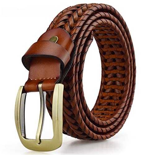 Braided Belt for Mens Woven Belts Luxury Genuine Leather Cow Straps Hand Knitted Designer Men for Jeans Girdle Male,Brown,120CM/47.3'' - Main Image