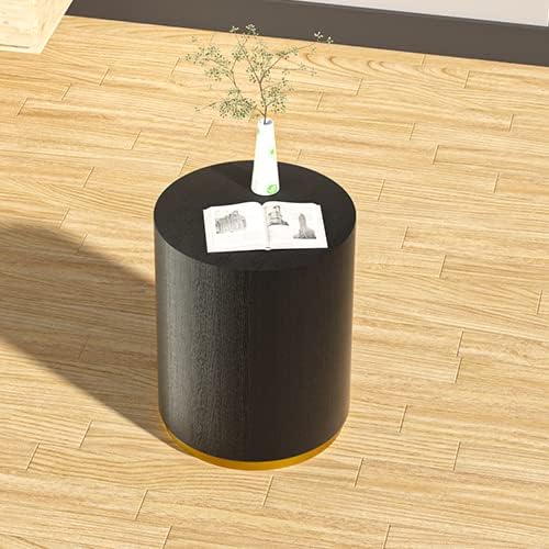 Miniatura 1 de JUSTONE Mesa auxiliar redonda, mesa auxiliar negra con parte inferior de borde dorado, mesa auxiliar redonda para sala de estar, artículos