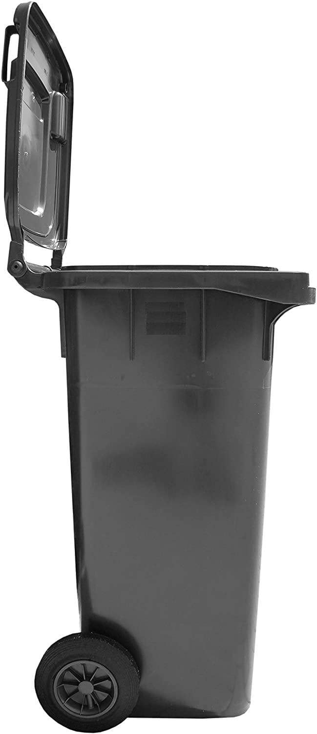 Cubo de basura para exteriores GX-009A de 100 litros, cubo de basura de 100 litros con ruedas, 48 x 55 x 81 cm, color gris