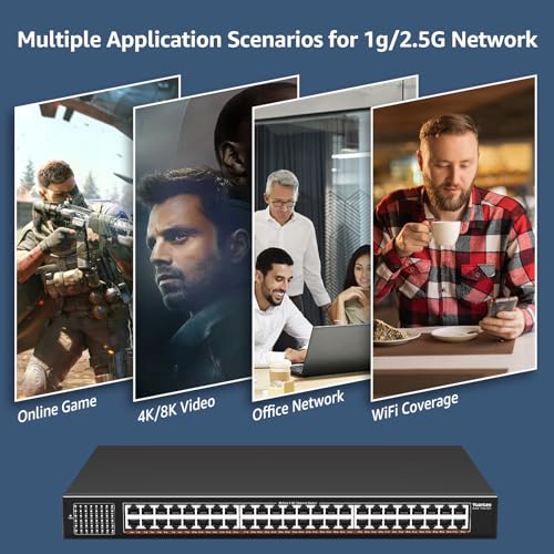 Image of YuanLey 48-Port 2.5G Ethernet Switch Unmanaged, Multi-gigabit Network Switch with 48x2.5Gbps RJ45 Ports, 240Gbps Switching Capacity, Fanless Metal Design, Desktop /Rackmount 2.5G Switch for NAS