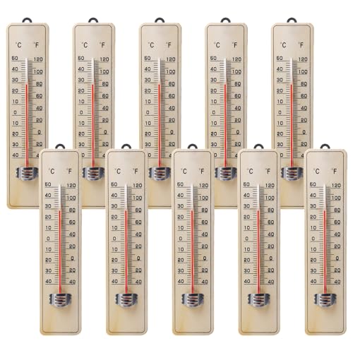 10 Stück 500 * 400mm Thermometer aus Holz, Analoges Innenthermometer, Garten Thermometer mit Celsius Fahrenheit Skala, hohe Genauigkeit, Haushalt...