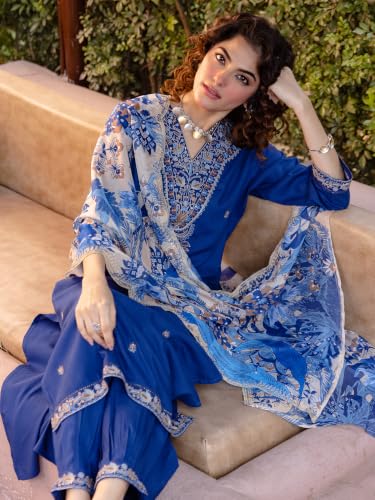 Image of INDO ERA Women's Rayon Viscose Rayon Embroidered Straight Kurta & Salwar with Dupatta Set