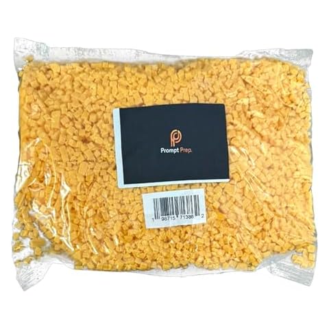 Prompt Prep High Temperature Diced Yellow Cheddar Cheese, 5 lb. Bag, 1/4 inch diced Cube, Cheddar Cheese For Grilling, Salami, Snack Sticks. Cover