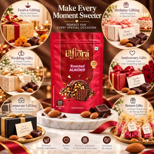 Image of Laflora Roasted Almond Chocolate | Premium Chocolate Coated Roasted Almonds | Crunchy Nutty Chocolate Snack | Rich Cocoa Flavor | Perfect for Gifting & Snacking | Resealable Pack