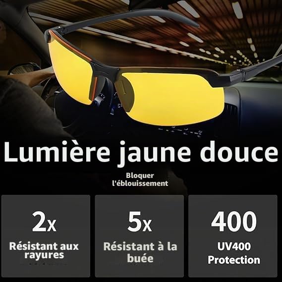 Lunettes de Conduite Nocturne Polarisées Anti-Éblouissement avec Protection UV400, Lentilles Jaunes pour Hommes et Femmes, Idéales pour la Conduite de Nuit, la Marche et le Cyclisme