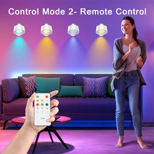Image of LED Wall Sconces Set of Two, Rechargeable Battery Operated Wall Lights with Remote, Wall Lamp Wireless 3 Color Temperatures + 13 RGB & Dimmable Magnetic 360 Rotation (Two Pack White)