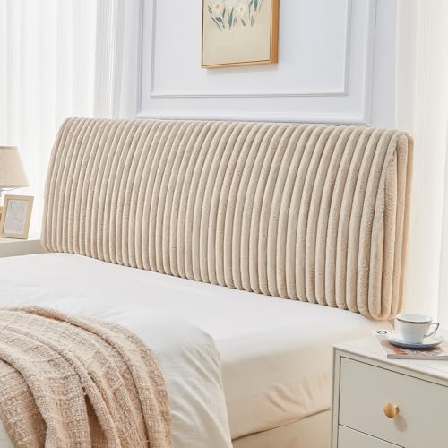 Image of Pinmoco 4.7 inch Upholstered Modern Headboard for Full Size Bed, Height Adjustable and Ergonomic Headboard, Easy Assemble, Sturdy and Durable, Faux Rabbit Fur, Light Camel