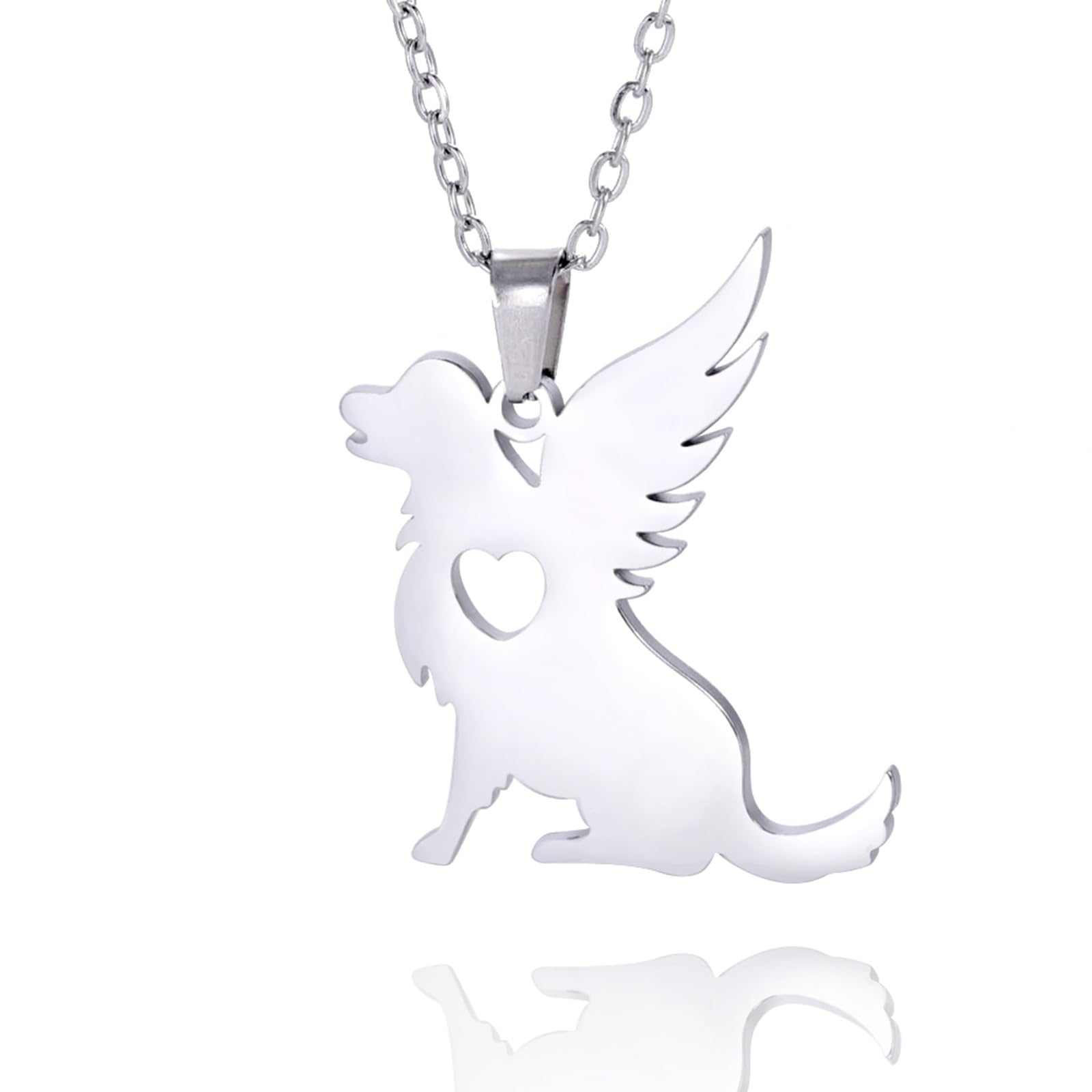 TEAMER in acciaio inox Angelo Cane Collana Carino Ala Cuore Cane Ciondolo Animale domestico Cane Amante Memorial Gioielli per le donne uomini