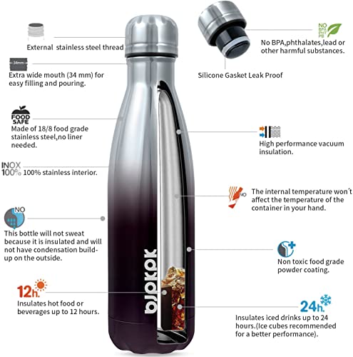 Image of BJPKPK 17 oz Insulated Water Bottle, Stainless Steel Flask, Leak Proof