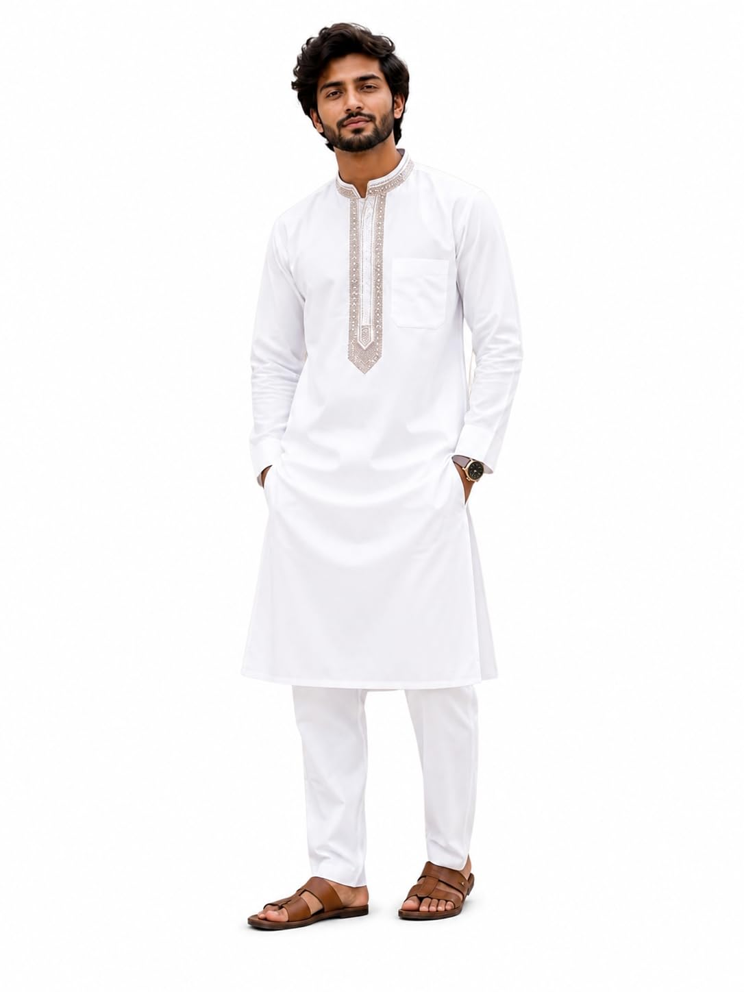 Men's Unstitched Cotton Blend Embroidered Kurta Pajama Fabric Material | Designer Ethnic Wear Dress Material for Festive, Wedding & Party-picture-16