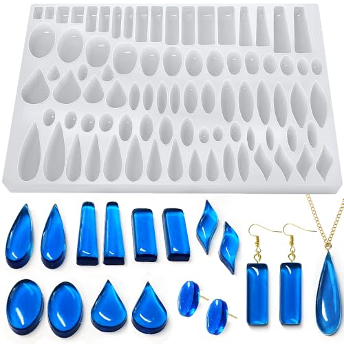 RESINWORLD Stud Earrings Silicone Mold with 41 Paired Shapes, Rectangle Teardrop Dangle UV Resin...