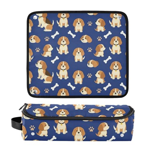 Bolsa de viaje para herramientas de cabello con almohadilla resistente al calor para planchas y rizadores, organizador impermeable con diseño de cachorro Beagle miniatura 3