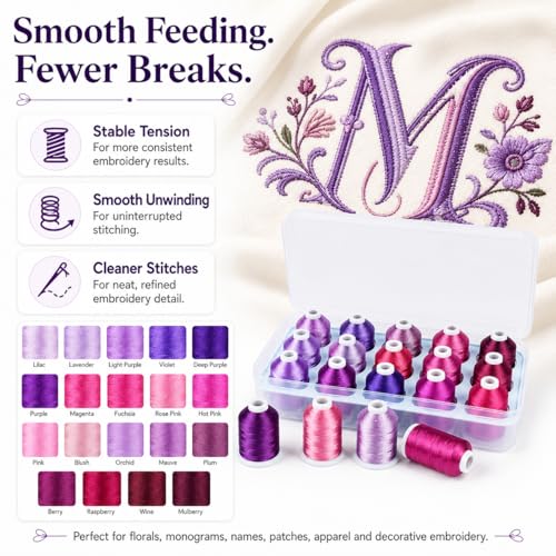 Image of Simthread 15-Color Polyester Machine Embroidery Thread Set, Purple Series | 15 coordinated 1000M polyester spools for machine embroidery, quilting, patches, monograms and everyday sewing.