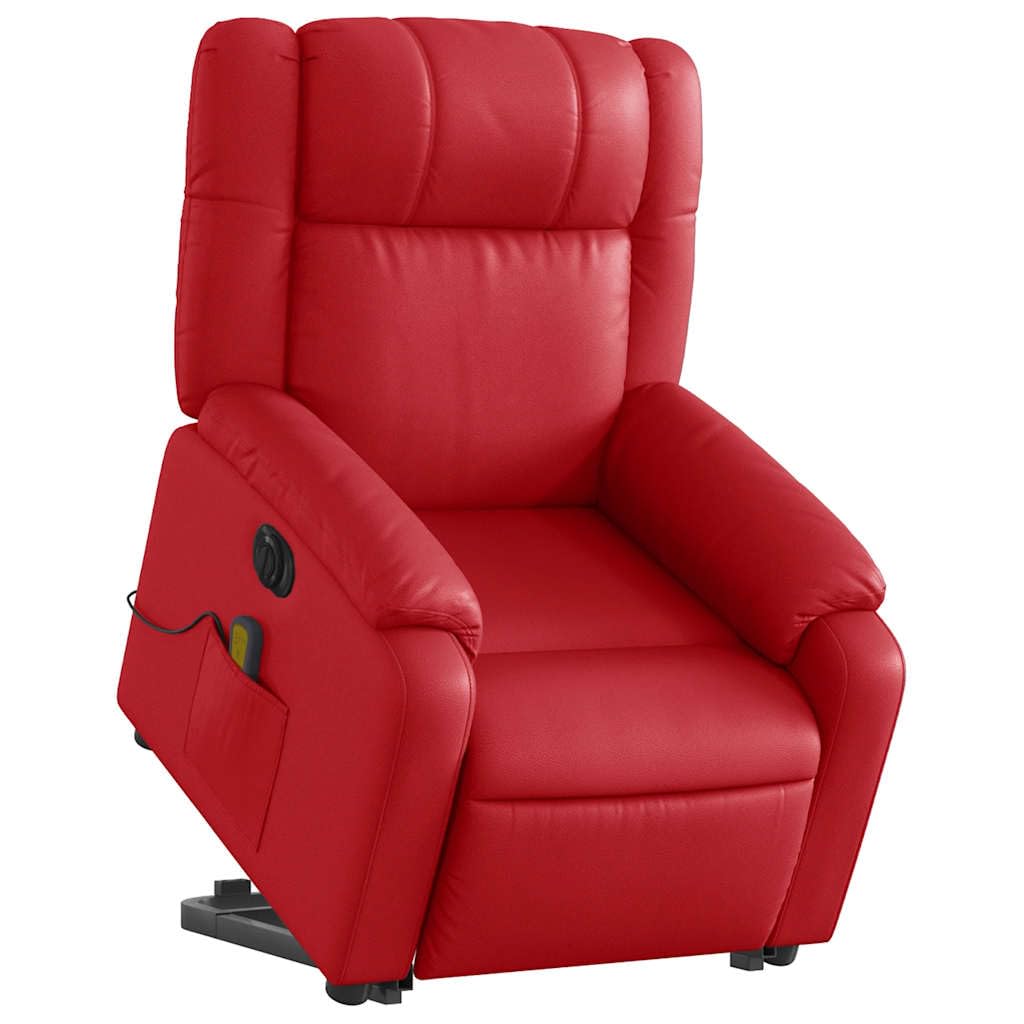 Sillón elevador eléctrico reclinable rojo de piel sintética con masaje y vibración, 6 puntos de masaje, función de elevación e inclinación de 135 grados, mando a distancia