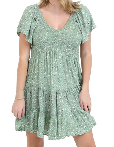 Image of Angie Women's Angie Women's Short Sleeve Floral Smocked Bodice Dress